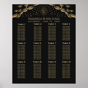Póster Gold Sun and Moon Tarot Card Wedding Seating Chart