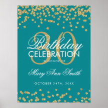 Gold Teal Glitter Confetti 30th Birthday
