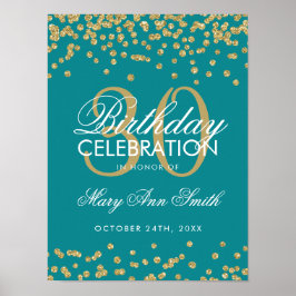 Póster Gold Teal Glitter Confetti 30th Birthday
