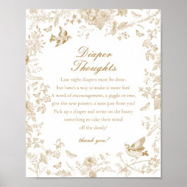 Póster Gold Toile De Jouy Diaper Thoughts Baby Shower