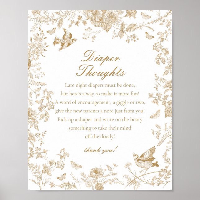 Póster Gold Toile De Jouy Diaper Thoughts Baby Shower (Frente)