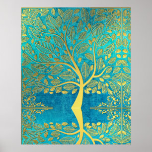 Póster Gold tree reflection on Blue Peacock