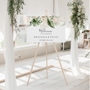 Póster Gold Tropical Foliage Floral Wedding Welcome Sign