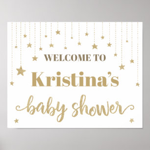 Póster Gold Twinkle Twinkle Rótulo Baby Shower Little Sta