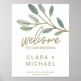 Póster Gold Veined Eucalyptus Welcome Wedding