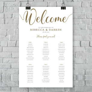Póster Gold Wedding Seating Chart 24x36