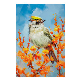 Póster Goldcrest en pintura impresionista de invierno