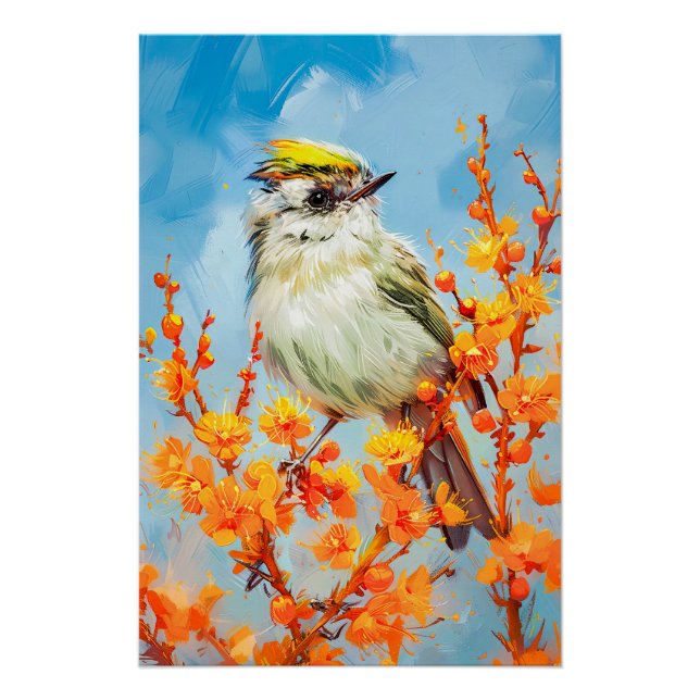 Póster Goldcrest en pintura impresionista de invierno (Anverso)