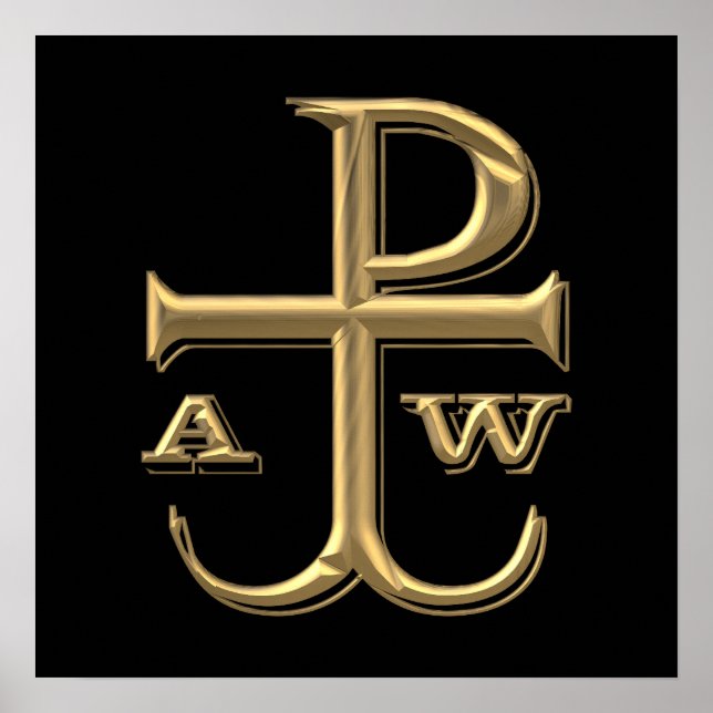 Póster Golden "3-D" Chi-Rho con ancla (Frente)