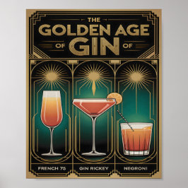 Póster Golden Age of Gin Cocktails Art Deco Bar