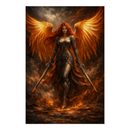 Póster Golden Angel of Fire | Epic Fantasy Wall Art