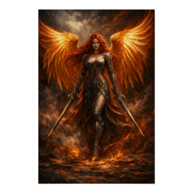 Póster Golden Angel of Fire | Epic Fantasy Wall Art (Anverso)