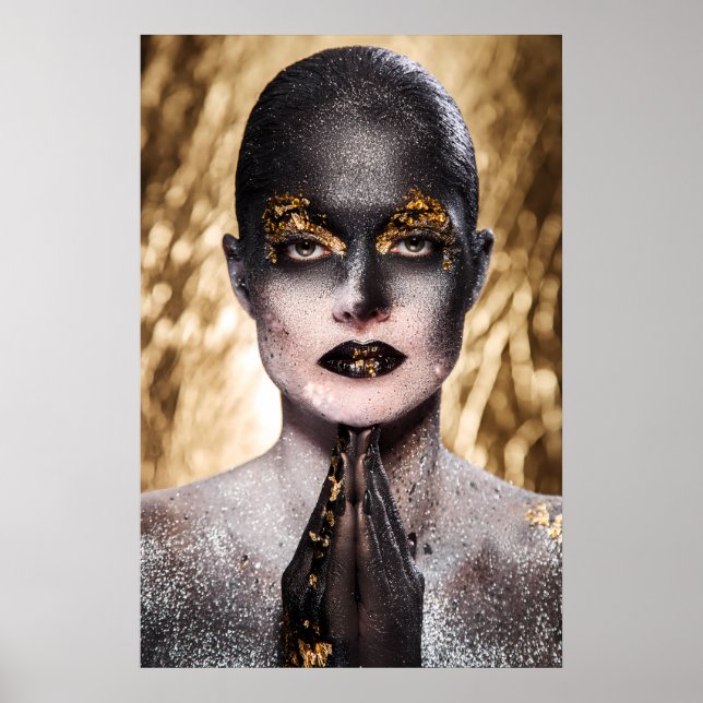 Póster Golden Black Woman Body Paint Fashion Art (Frente)