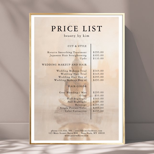Póster Golden Buddha Salon Price List Poster (Custom Golden Buddha Salon Price List Poster - Print & Instant Download)