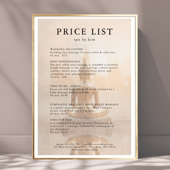 Póster Golden Buddha Salon Price List Poster (Custom Golden Buddha Salon Price List Poster - Print & Instant Download)