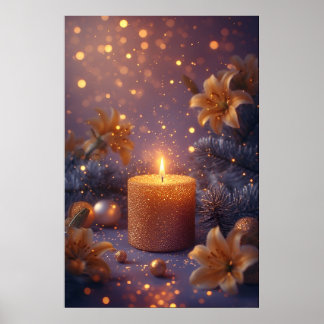 Póster 🕯️ Golden Candle Glow with Lilies Romance & Cozy
