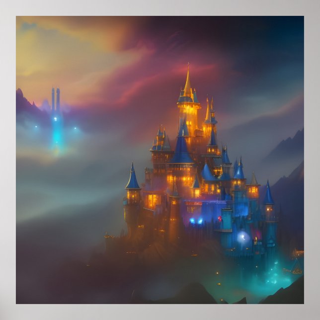 Póster Golden Castle fantasía azul oro mágico 5 (Frente)