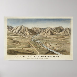 Póster Golden City, Colorado Birds View Panoramic Map
