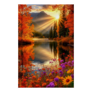 Póster Golden Dawn Over Autumn Lake