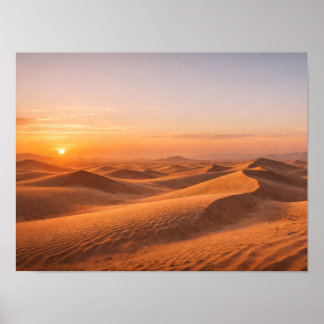 Póster Golden Desert Sand Dunes Sunset Horizon