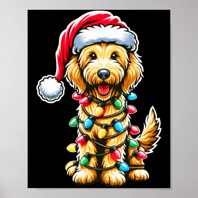 Póster Golden Doodle Christmas Tree Xmas Dog Pajamas Gold (Frente)