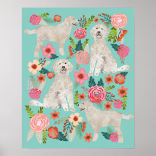 Póster Golden Doodle Floral Dog Art