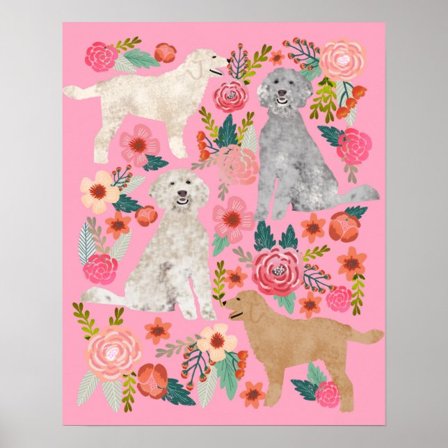 Póster Golden Doodle Floral Dog Art (Frente)