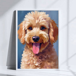 Póster Golden Doodle Pintura Acuarela de Mascota Perro