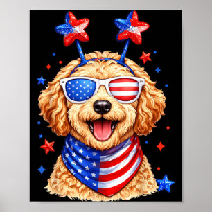 Póster Golden Doodle USA Patriótico Día del Memorial de P