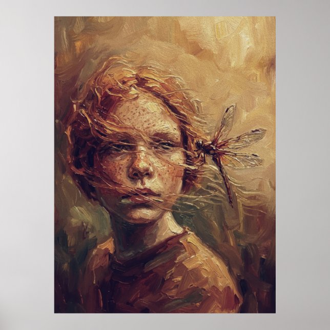 Póster Golden Dragonfly Whisper – Warm Impressionist Oil  (Frente)