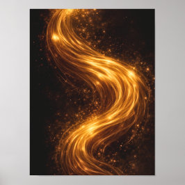 Póster Golden Flow Dark Abstract Wall Art – Luxury Gold 