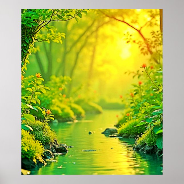 Póster Golden Forest Stream Peaceful Art (Frente)