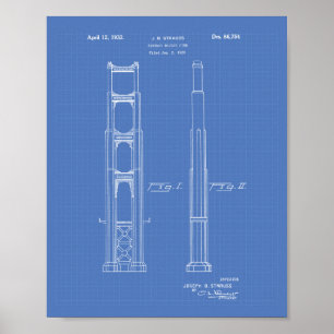 Póster Golden Gate Bridge 1932 Patent Art Blueprint