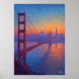 Póster Golden Gate Bridge Pointillism San Francisco