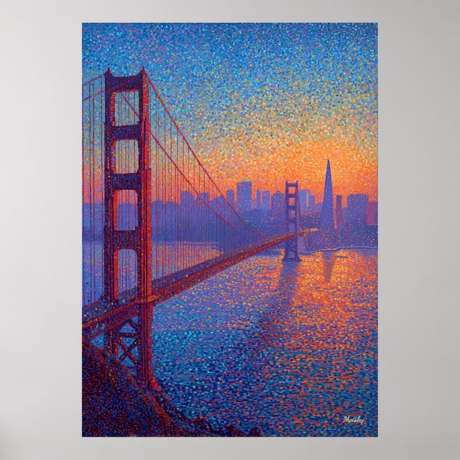 Póster Golden Gate Bridge Pointillism San Francisco (Frente)