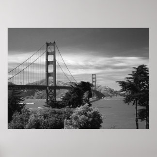 Póster Golden Gate Bridge Poster blanco y negro