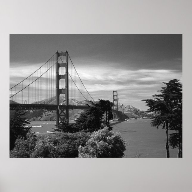 Póster Golden Gate Bridge Poster blanco y negro (Frente)