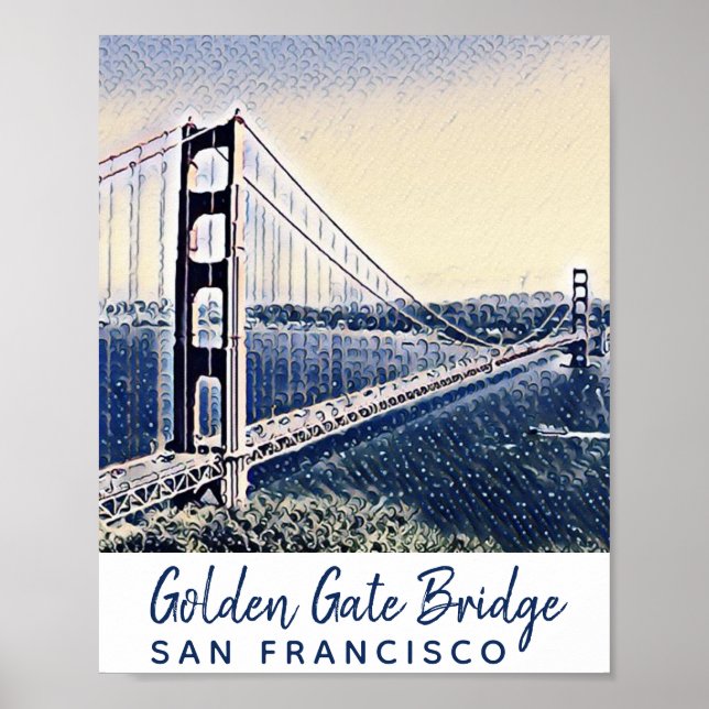 Póster Golden Gate Bridge San Francisco Watercolor Art (Frente)