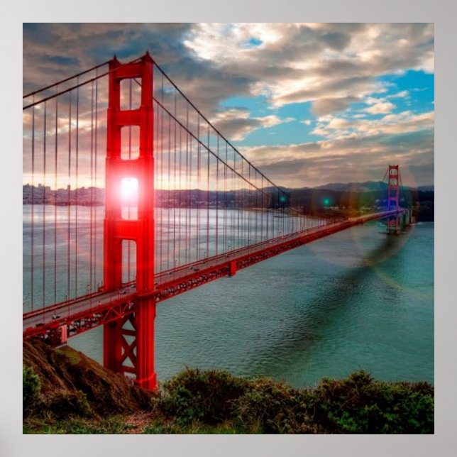Póster Golden Gate Bridge with Sun Shining through. (Frente)