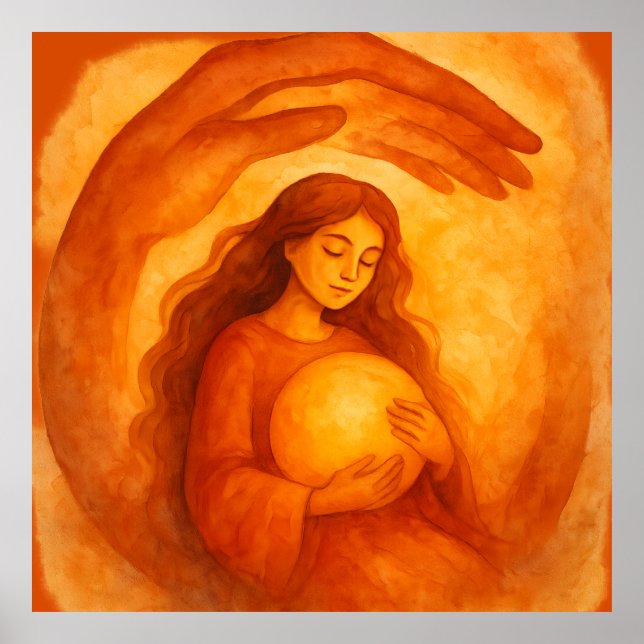Póster Golden Girl Holding Light Warm Protective Art (Frente)