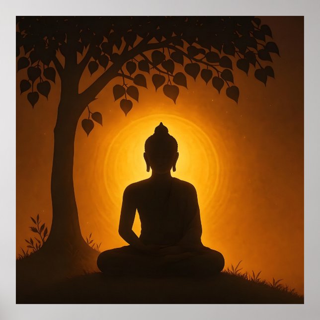 Póster Golden Glow Buddha Meditation - Bodhi Tree Enlight (Frente)