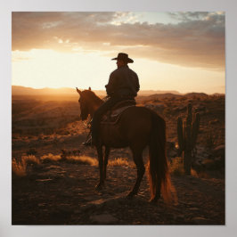 Póster Golden Hour Desert Print - Peaceful Lone Rider 