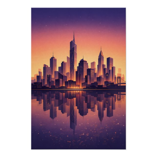 Póster Golden Hour Modern City Skyline – Minimalist Urban (Anverso)
