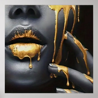 Póster Golden Lips Black Woman Home Decour Wall Art