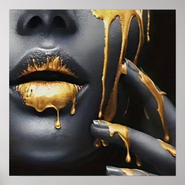 Póster Golden Lips Black Woman Home Decour Wall Art (Frente)
