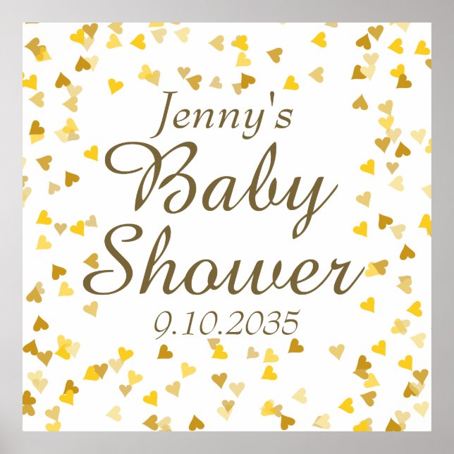 Póster Golden Love Hearts Baby Shower / Sprinkle (Frente)