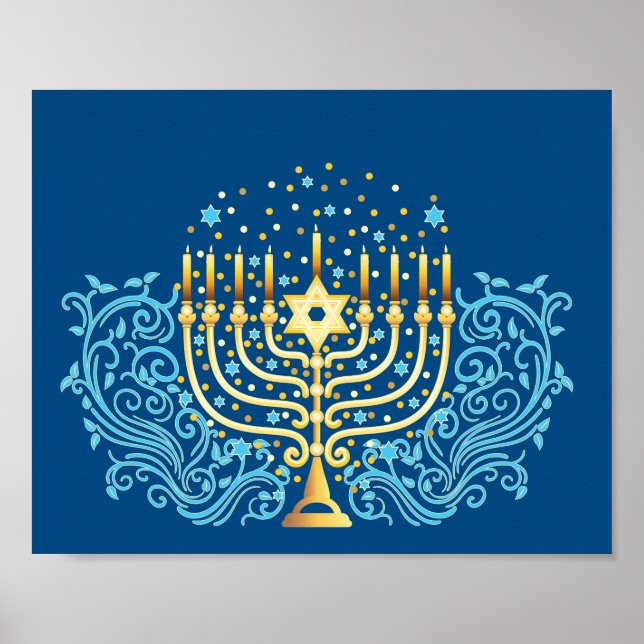 Póster Golden menorah Hanukkah festival de la luz (Frente)