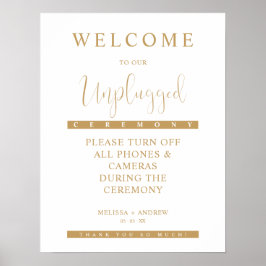 Póster Golden Minimalist Unplugged Wedding Sign