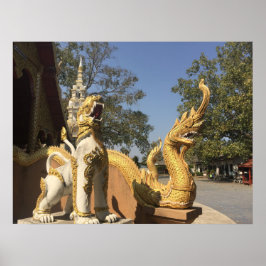 Póster Golden Naga y el perro blanco ~ Chiang Mai, Tailan