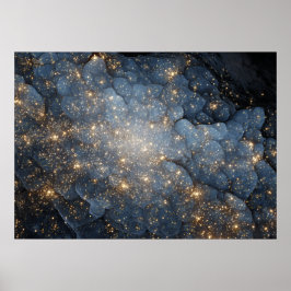 Póster Golden Nebula Sparkles Midnight Blue Cosmos